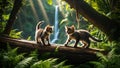 Adorable Kittens Exploring Lush Jungle Waterfall Royalty Free Stock Photo