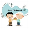 Two small Muslim children who share cookies to celebrate Eid Mubarak. Fit for children`s books