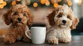 Two Small Poodle Dogs Sitting at a Restaurant Table Royalty Free Stock Photo
