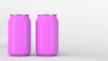 Two small purple aluminum soda cans mockup on white background