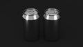 Two small silver aluminum soda cans mockup on black background Royalty Free Stock Photo