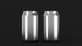 Two small silver aluminum soda cans mockup on black background Royalty Free Stock Photo