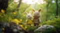 Two small stuffed animals standing in the grass, AI