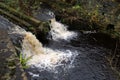 Two small waterfalls weirs on small river Royalty Free Stock Photo