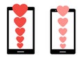 Two smartphones and chains of hearts, romantic icon with Valentine`s day. Poster with declaration of love. Festive modern card.