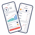 Two smartphones displaying financial data and charts Royalty Free Stock Photo