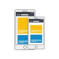 Two smartphones displaying webpages, isolated on white background Royalty Free Stock Photo