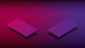 Two smartphones isometric with copy space on purple background. Banner template