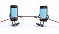 Two smartphones make tug of rope