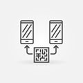 Two Smartphones with QR Code outline vector concept icon