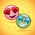 Two smile emoticons face love and star happy