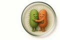 Two smiling bacteria hugging in a petri dish. Space for text. Royalty Free Stock Photo