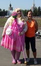 Two smiling beautiful girls at Cosplay festival Royalty Free Stock Photo