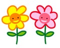 Two smiling cartoon flowers