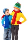 Two smiling kids in winter clothes Royalty Free Stock Photo