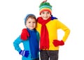 Two smiling kids in winter clothes Royalty Free Stock Photo
