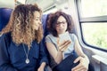 Two smiling lovely girls using a smartphone Royalty Free Stock Photo