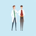 Two smiling male doctors characters, hospital workers standing together vector Illustration on a light blue background Royalty Free Stock Photo