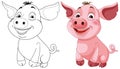 Two pigs, colored and outlined