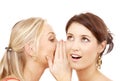 Two smiling women whispering gossip Royalty Free Stock Photo