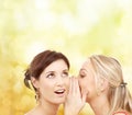 Two smiling women whispering gossip Royalty Free Stock Photo