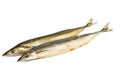 Two smoked pacific saury fish