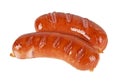 Two smoked sausages on a white background Royalty Free Stock Photo
