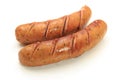 Two smoked sausages on white background Royalty Free Stock Photo