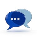 Two overlapping blue speech bubbles with white dots on a white background chat bubble conversation Royalty Free Stock Photo
