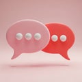 Two 3D Speech Bubbles, One Pink and One Red, with White Dots on a Pink Background chat communication Royalty Free Stock Photo