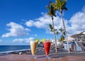 Two smoothies on the table at the beach bar, Puerto Naos, Island La Palma, Canary Islands, Spain, Europe Royalty Free Stock Photo