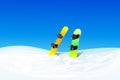 Two snowboard in snow mountain slope vector