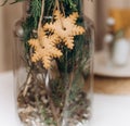 two snowflakes ginger christmas cookies pine vase