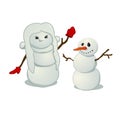 Two snowmen boy and girl