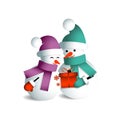 Two snowmen in love with a gifts