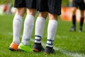 Two Soccer Football Players Standing in a Wall. Players Set Up a Wall in Soccer Game Royalty Free Stock Photo