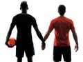 Soccer players men isolated silhouette white background Royalty Free Stock Photo