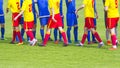 Two soccer team handshake on field Royalty Free Stock Photo