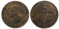Two 2 Soldi Copper Coin 1866 pope Pio IX papal state