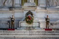 Two soldiers guarding the Unknown Soldiers tomb at the Vittorio Emanuele II Monument in Rome.