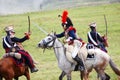 Two soldiers-reenactors, French and Russian, crossed their swors Royalty Free Stock Photo