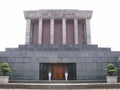 Two soldiers stand guard at the facade and main entrance of the Ho Chi Minh Mausoleum. Ho Chi Minh`s eternal resting place. Hanoi