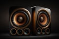 Two sound speakers with free space between them on black background Royalty Free Stock Photo