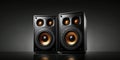 Two sound speakers with free space between them on black background Royalty Free Stock Photo