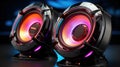 Two sound speakers in neon light. Futuristic design Royalty Free Stock Photo