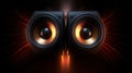 Two sound speakers with sound wave between them on black Royalty Free Stock Photo