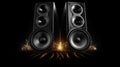 Two sound speakers with sound wave between them on black Royalty Free Stock Photo