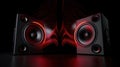 Two sound speakers with sound wave between them on black Royalty Free Stock Photo