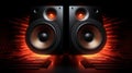 Two sound speakers with sound wave between them on black Royalty Free Stock Photo