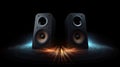 Two sound speakers with sound wave between them on black Royalty Free Stock Photo